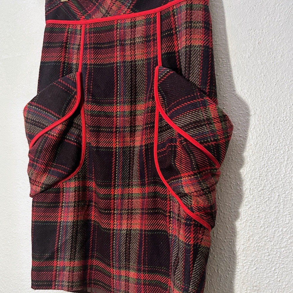 PLENTY by Tracy Reese Anthropologie Wool Midi Skirt Red Black Plaid Pockets SZ 2 - Picture 8 of 16